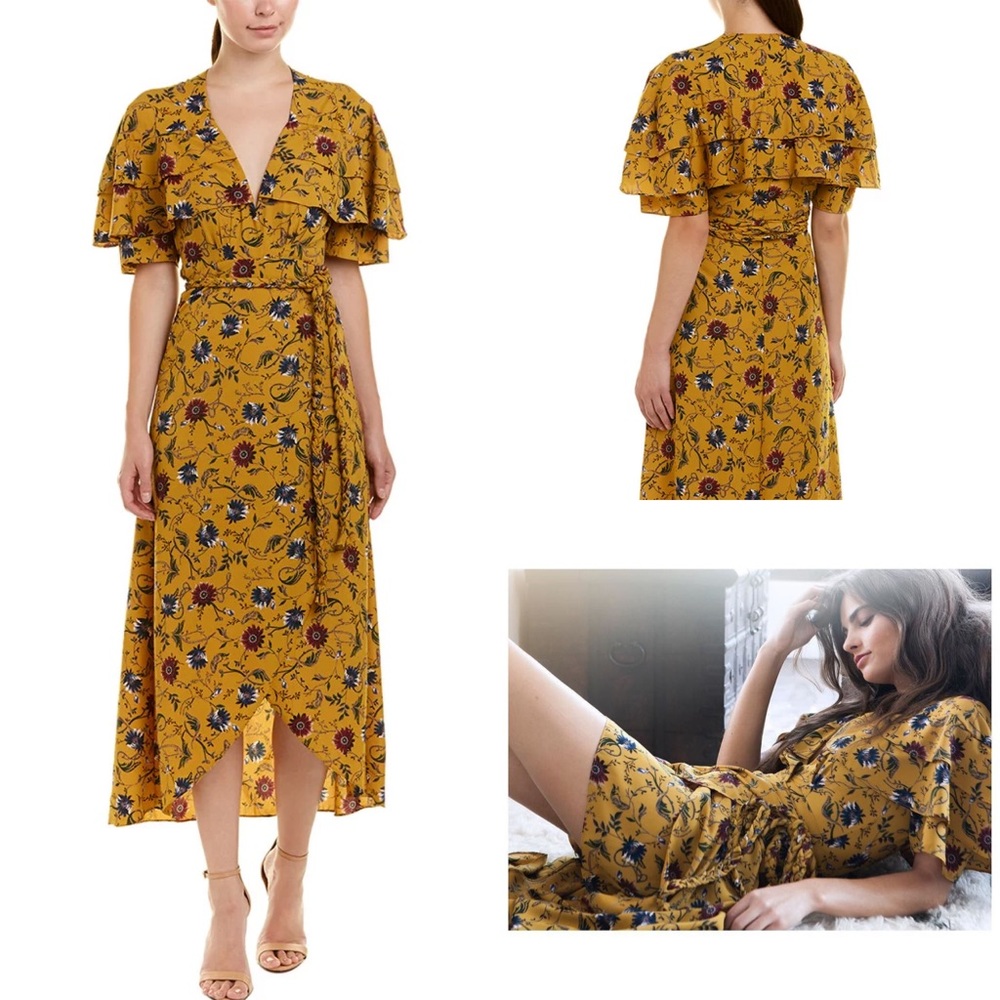 Misa Los Angeles Yasaman Wrap Dress Yellow Large
